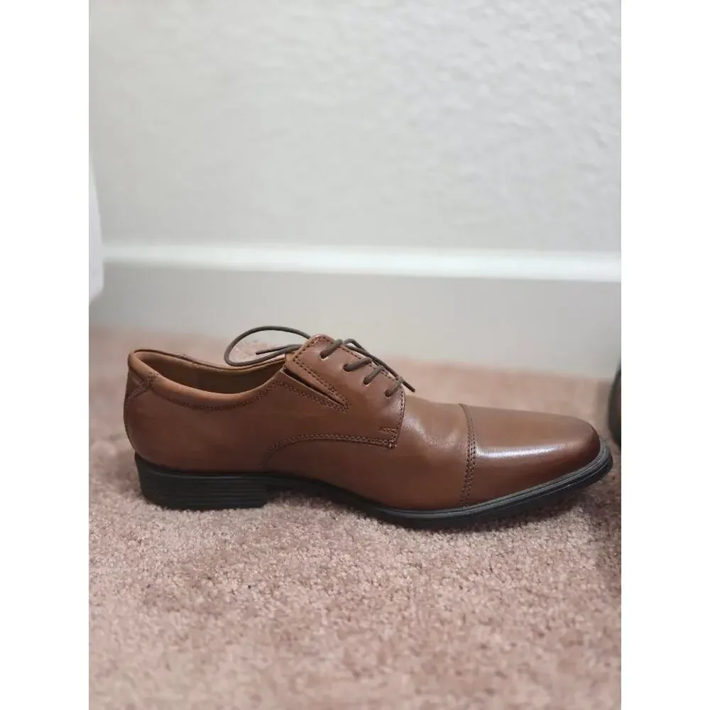 Clarks Collection Mens 12 M Brown Leather Cap Toe Oxford Dress Shoes Lace Up